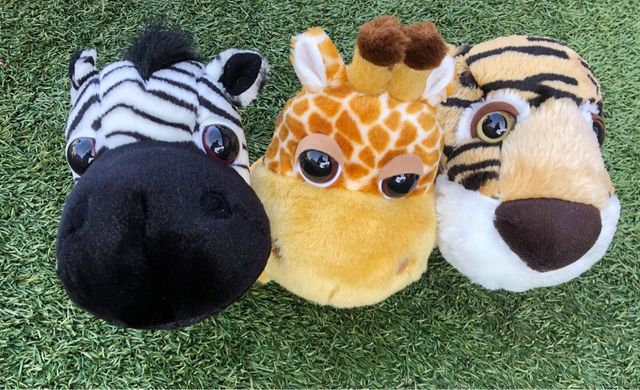 Peluches Big Headz Jirafa, Tigre y Cebra