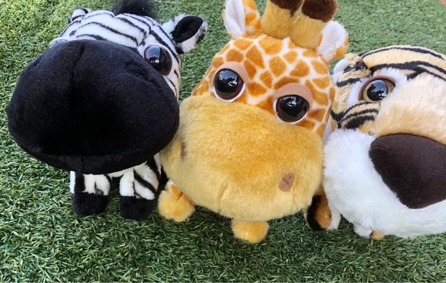 Peluches Big Headz Jirafa, Tigre y Cebra