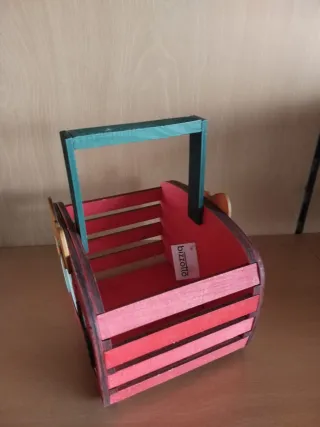 Cesto Natalício Madeira Bonecos Neve