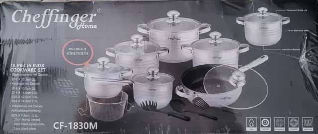 Set Pentole Cheffinger 18 Pezzi Inox