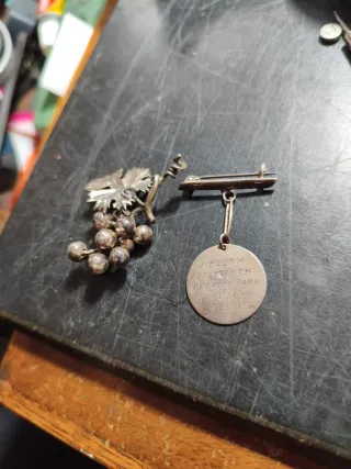 Broche Racimo Uvas Hoja Plata