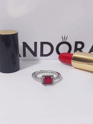Anillo Pandora Cuadrado Rojo Plata