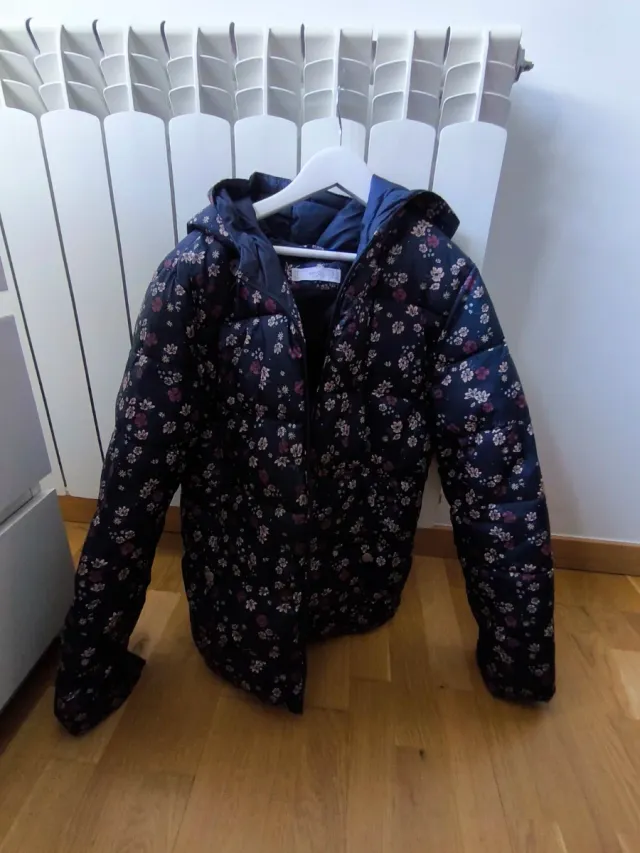 Abrigo niña floreado azul marino T.13/14