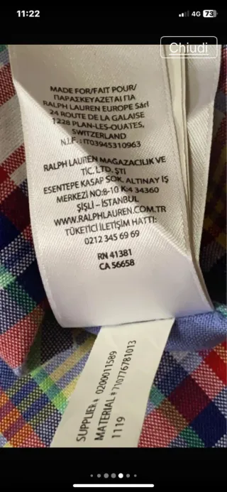 Camicia Ralph Lauren a quadri tg L