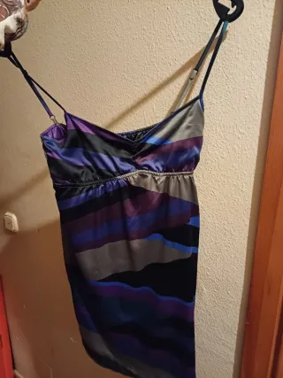 Vestido fiesta rayas morado y gris