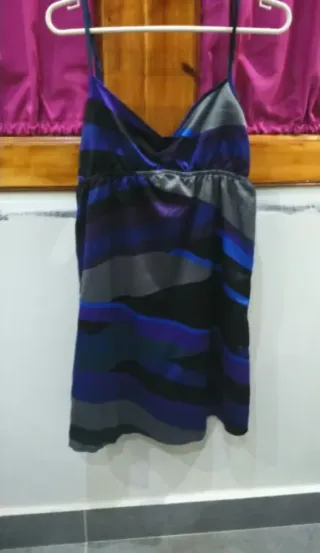 Vestido fiesta rayas morado y gris