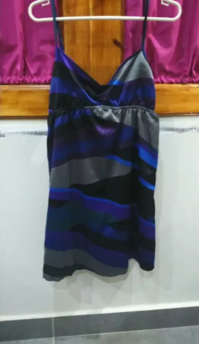 Vestido fiesta rayas morado y gris