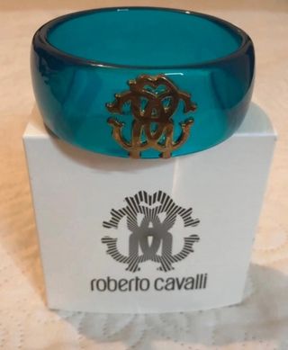 Bracciale rigido turchese con logo dorato Cavalli