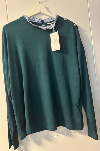 Jersey fino verde cuello camisero azul