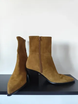 Botines Zara Ante Tacon Bloque Camel