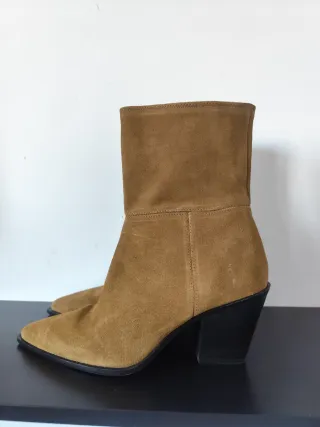 Botines Zara Ante Tacon Bloque Camel