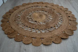 Tappeto rotondo in juta beige e marrone
