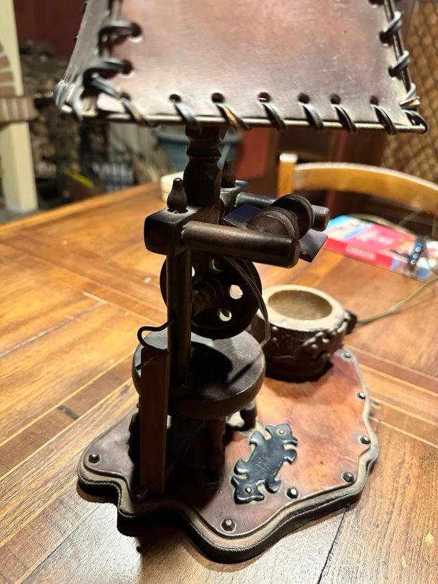 Lampada Steampunk Pelle Metallo Legno