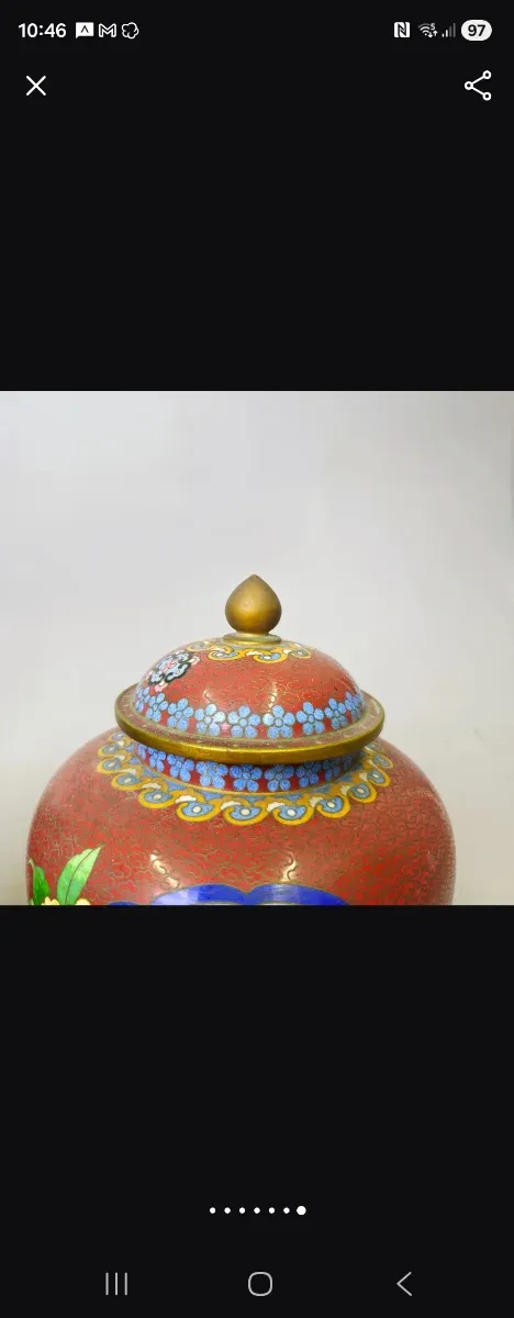 Pareja jarrones cloisonné chinos con peanas