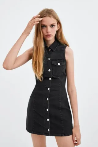 Vestido Mini Denim Elástico Zara