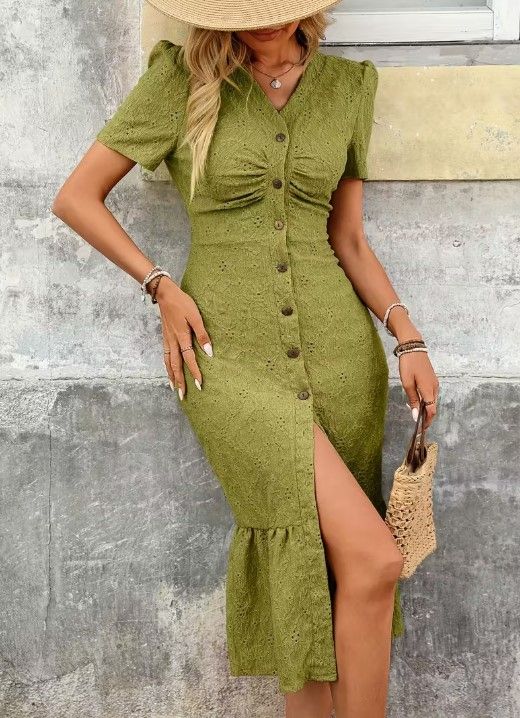 Vestido verde L 40 manga corta