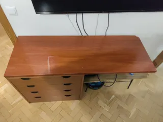 Scrivania in legno massello 140x50cm, 4 cassetti 70cm