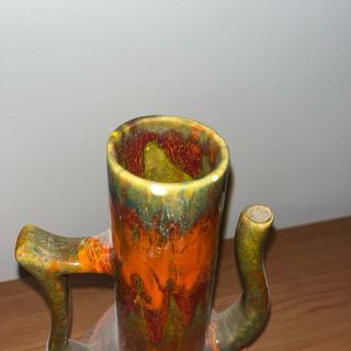 Vaso Ceramica Smaltato Arancio e Verde