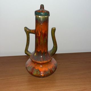 Vaso Ceramica Smaltato Arancio e Verde