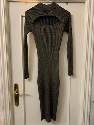 Vestido fiesta brillo negro/dorado Talla: S