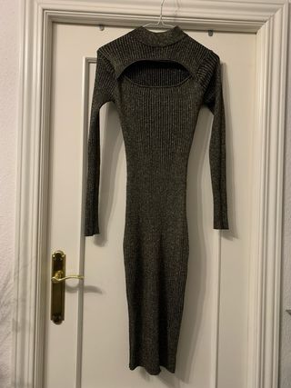 Vestido fiesta brillo negro/dorado Talla: S