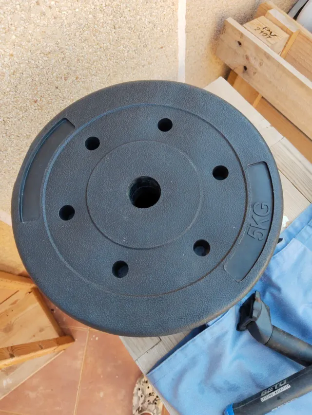 Set Discos Pesas 5kg y 2.5kg + Barra