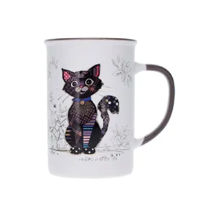 Taza solidaria gato negro patchwork
