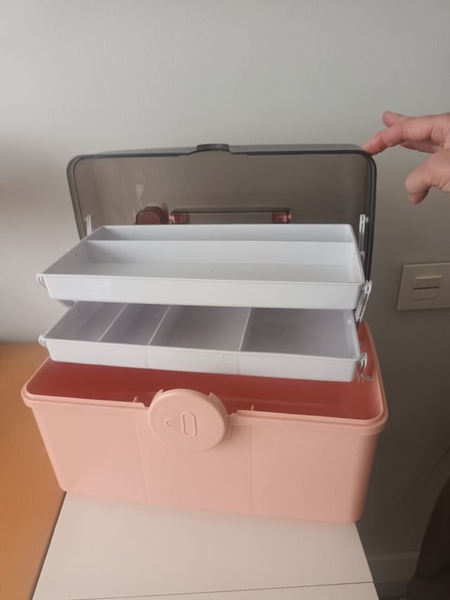 Maletín maquillaje/botiquín/costura gris y rosa