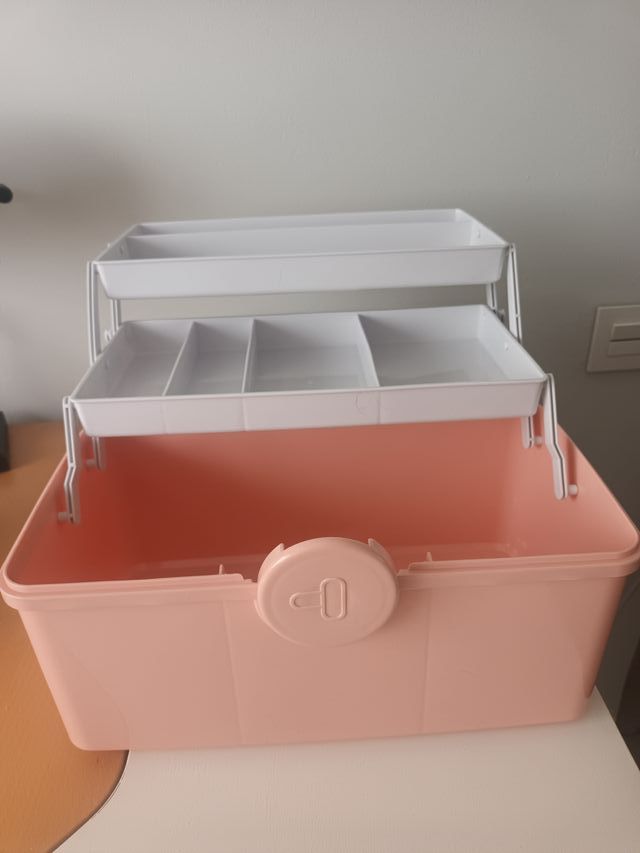 Maletín maquillaje/botiquín/costura gris y rosa