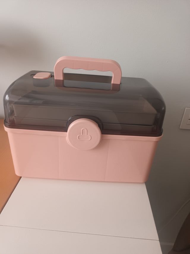 Maletín maquillaje/botiquín/costura gris y rosa