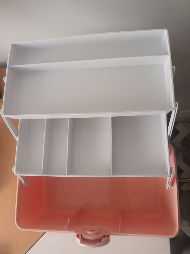 Maletín maquillaje/botiquín/costura gris y rosa