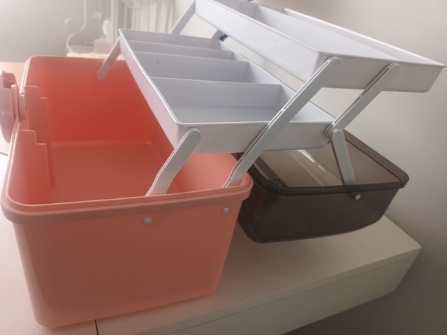 Maletín maquillaje/botiquín/costura gris y rosa