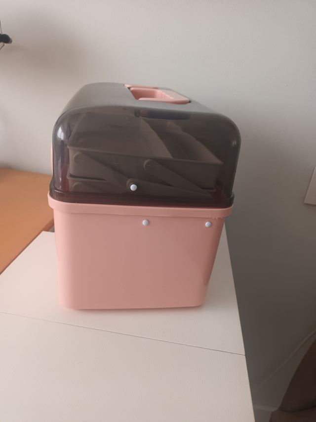 Maletín maquillaje/botiquín/costura gris y rosa