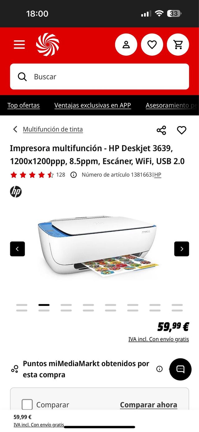 Impresora HP Multifunción Azul y Blanca