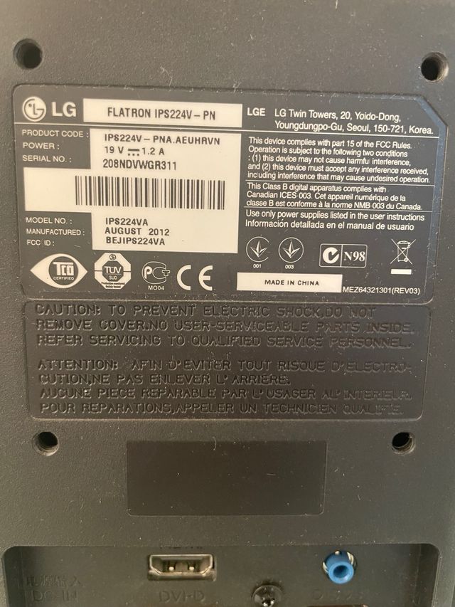 Monitor LG Flatron IPS224 21,5 Negro