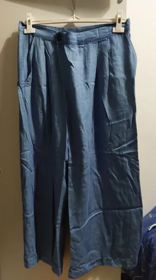 Pantaloni palazzo effetto jeans bottone asimmetric