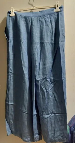 Pantaloni palazzo effetto jeans bottone asimmetric