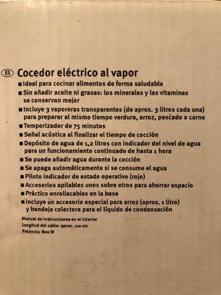 Cocedor Eléctrico Vapor Silvercrest 800W.