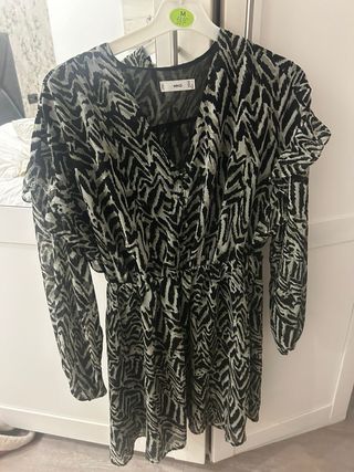 Vestido MNG estampado cebra verde y negro T.M