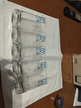 5 Vasos de cristal transparentes con detalle azul