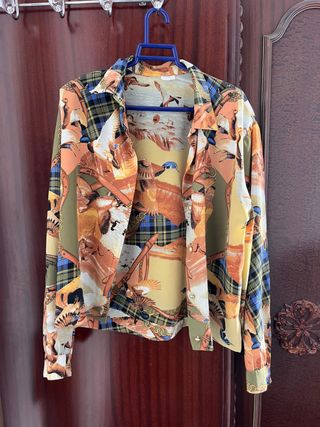 Camiseta retro manga larga geométrica