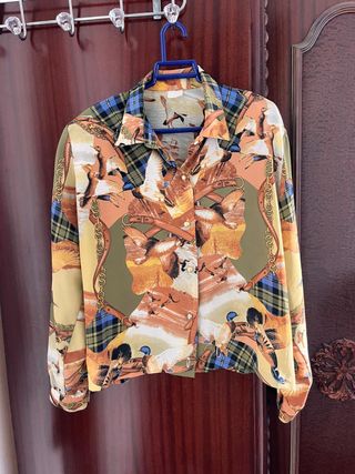 Camiseta retro manga larga geométrica