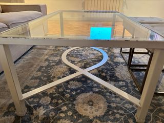 Mesa de forja centro elevable cristal y metal