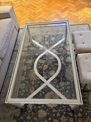 Mesa de forja centro elevable cristal y metal