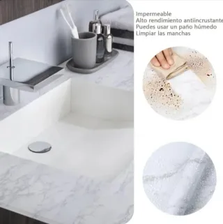 Papel adhesivo marmol blanco con vetas grises.