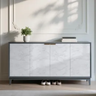 Papel adhesivo marmol blanco con vetas grises.