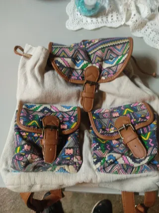Bolso Mochila Beige Multicolor