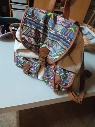 Bolso Mochila Beige Multicolor