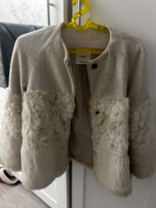 Abrigo Mango Lana Pelo Blanco Roto Talla XS