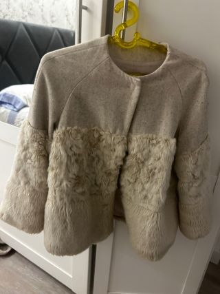 Abrigo Mango Lana Pelo Blanco Roto Talla XS